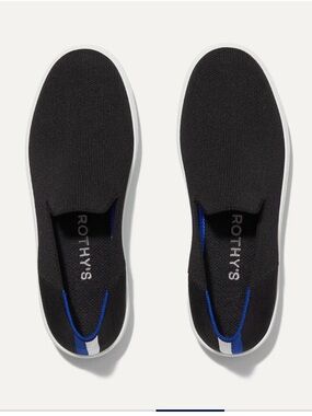 Rothy's Black Slip-On Loafers with Blue Trim